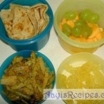 Lunchbox: Chapathi, gherkin upkari, Jilebi and fruits