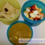 Lunchbox: Chapathi, Egg curry and fruits