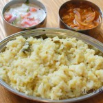Spicy Pongal with side dishes (Khara pongal – HuLi gojju – Mosaru bajji)