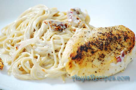 Angel hair pasta in lemon cream sauce with chicken