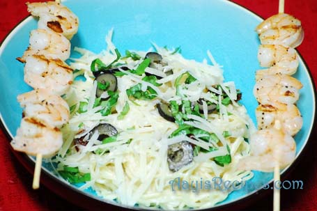 Grilled shrimp with angel hair pasta