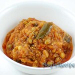 Eggplant with val (Baingain ka bhartha with avrekaLu)